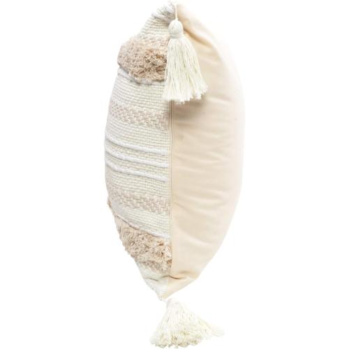 OJIA Boho Decorative Throw Pillow Cover, 20 x 20 Farmhouse Cute Pillowcase Minimalist Neutral Collection Cream White Tufted with Tassels Woven Square Cushion Cover for Sofa Couch Bedroom Living Room