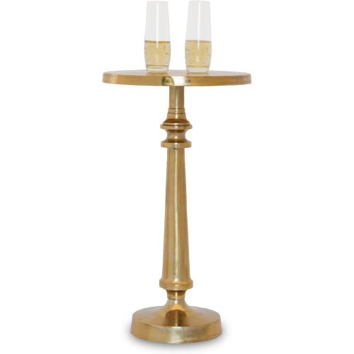 Small Round Gold Side Table by Objet D’Art, Accent, End, Pedestal, Martini, Cocktail and Drink Table for Living Room and Small Spaces, Petra Vintage Metal Brass Style Decor, 21” Height