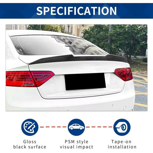 Rear Trunk Spoiler PSM-Style Compatible with (A5 S5 RS5 4DR Sportback 2008-2016, Carbon Fiber Pattern)