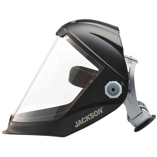 Black Jackson Safety Lightweight MAXVIEW Premium Face Shield - Mask with 370 Speed Dial Ratcheting Headgear, ANSI Z87.1, for Work, Grinding, Cutting - Anti Fog Coating - Clear Tint