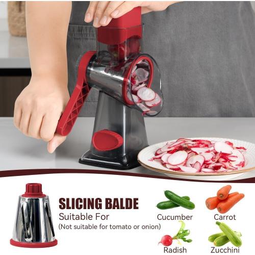 KEOUKE Rotary Cheese Grater Pro 6 in 1 - Shredder Crinkle Slicer Grinder Ice Shaver, Stable Suction, Time-saving Easy Use & Clean, Safe Morden Kitchen Tool for Cheese, Vegetable, Nuts, Chocolate