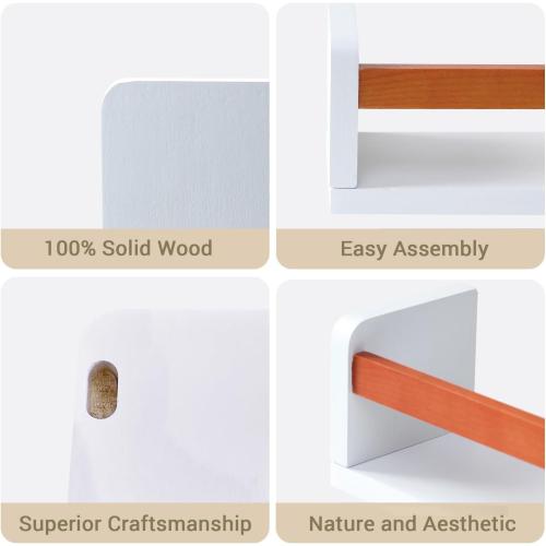 Set of 3 Size for 4 Color White Floating Wall Nursery Book Shelves for Bedrooms Kids 24 Inch White Wooden Baby Book Shelf for Kids Rooms Set of 3 Nursery Shelves for Wall Mounted Honey Stain Toddler Bookshelf for Kids Wall