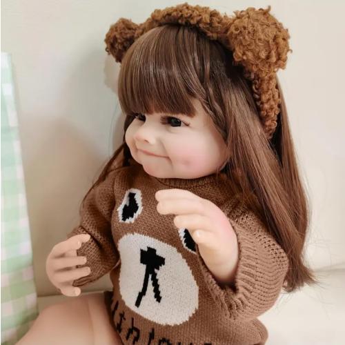 Reborn Baby Doll, 55.88 cm Soft Vinyl, Lifelike Eyes, Deep Brown with Bunny Ears, Collectible