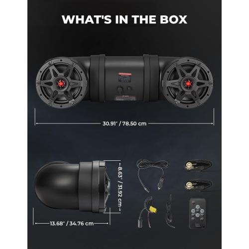 KEMIMOTO ATV Speaker 8 Inch Wireless Audio Streaming ATV UTV Sound Bar | w/ 20 RGB Light Modes, 2X Full Range Speakers 2X Tweeters Boat Sound System Compatible with Polaris Sportman Fourtrax Can Am