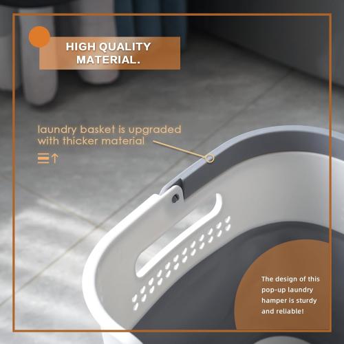 GREATLINK Foldable Laundry Basket Collapsible Laundry Hamper, Laundry Basket Dorm with Handles, Clothes Hamper & Laundry Bin, ﻿Pop Up Storage Container/Organizer, Plastic Hamper/Basket, Grey