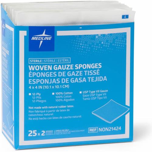 Medline Gauze Sponge Sterile 12 Ply, 50 Count (Pack of 4 )