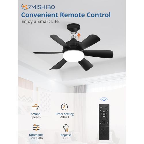 ZMISHIBO 2 Pack 17.9 Inch Socket Fan Light with Remote, Dimmable 3 Colors 6 Speed 1100 Lumens Light Bulb Fan Screw in Ceiling with Lights, Light Socket Ceiling Fan for Bedroom -Black