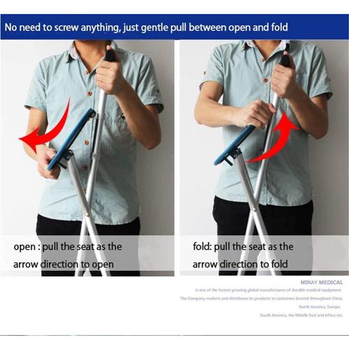 Folding Cane Seat Sturdy Lightweight Adjustable Handle Legs with LED Light Cushion for Elderly Walking Stick 300 lbs Large Plate