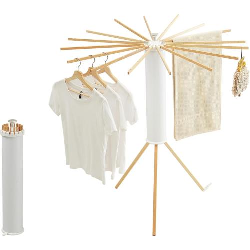 JOOM Tripod Clothes Drying Rack, Garment Rack Portable and Foldable Space Saving Laundry Drying Rack - Drying Rack Clothing Floor Folding Balcony Bedroom Household Wooden