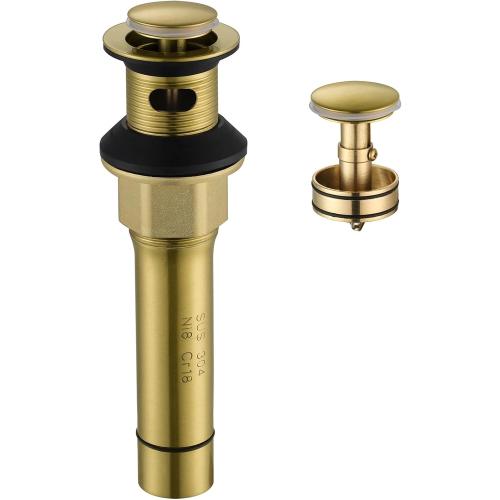 PARLOS All Metal Bathroom Sink Drain with Overflow, 18/8 Stainless Steel Pop Up Drain for Lavatory Vanity Vessel Sink, Brushed Gold, 2104708
