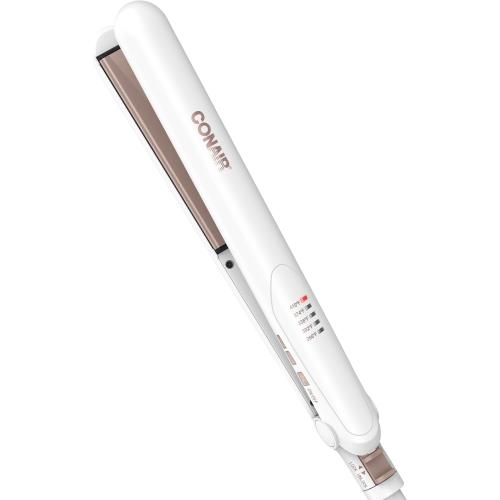 Conair Double Ceramic Flat Iron, 1-Inch Flat Iron Hair Straightener, Five Heat Settings, Extra Long Floating Plates, White