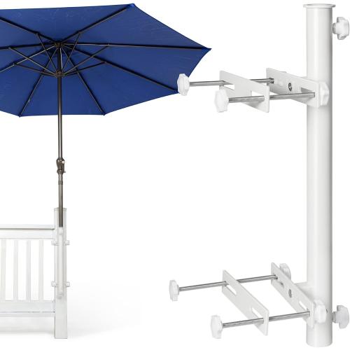 304 Stainless Steel Umbrella Deck Mount, Patio Umbrella Holder, Post White | Fits Umbrellas up to 1.9, Easy Installation, Sturdy, Save Space, Heavy Duty Outdoor Umbrella Base, Railing Mounting Brackets