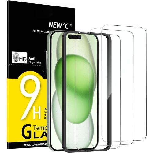 NEW'C 3 Pack Designed for iPhone 16 Plus,15 Plus Screen Protector (6.7 inches),Enhanced Tempered Glass Protection with easy installation tool included,Ultra Resistant
