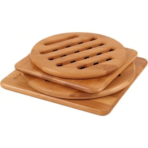 Hot Pads Trivet,Table Solid Bamboo Wood Trivets for Hot Dishes and Pot with Non-Slip Pads Heat Resistant Pads Teapot Trivet 4pcs(Multi Size,2 Square 2 Round)