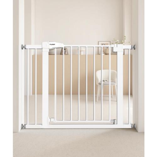 Baby Gate for Stairs, 29.5-40.5 Dog Gate for Doorways, Walk Thru Auto Close Metal Child Gate for The House, Stairs and Doorways, Pressure Mounted Pet Gate for Dog Indoor (White)