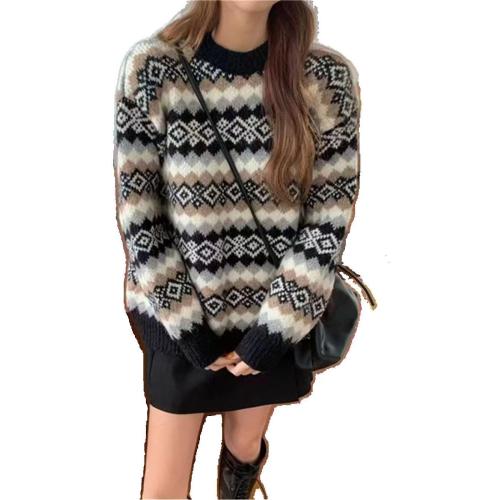 One size ..Xingfenly Autumn Winter Sweaters Women Thicken Knitwear Oversized Sweater Striped Top Female