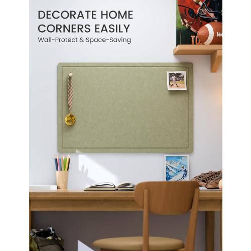 Fluxynara Bulletin Board,35.4 x 23.6 Cork Board Alternative with 12 Safe Removable Adhesive Tabs, Foldable Felt Pin Board for Home Office, Classroom, Bedroom,Entryway for Walls— Sage