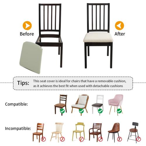 Fuloon Dining Room Seat Covers Chair Slipcovers, 6 Pack, Beige | Removable Washable, Dining Chair Covers, Anti-Dust, Seat Cushion Slipcovers for Bedroom, Kitchen, Hotel, Banquet