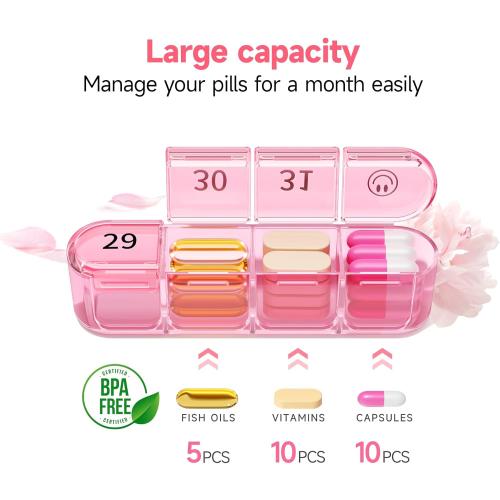 Zoksi Monthly Pill Organizer 1 Time a Day, 30 Day Pill Box Organizer Once a Day, One Month Large Pill Case for Travel, 31 Day Daily Medcine Container for Vitamins, Supplement & Medication ***PURPLE & SKY BLUE***