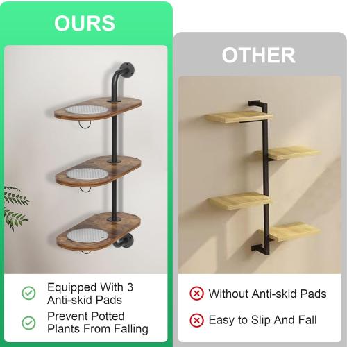 Rotating Window Plant Shelves with 3 Anti-slip Mats, 3 Tier Plant Stand Indoor Outdoor, Wooden Window Plant Shelf with 3 Circle Hook, Hanging Plant Holder for Window, Potted Plants, Flowerpots (Antique Color, 3 Tier)