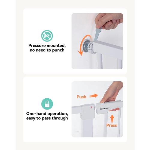 COMOMY 36 Extra Tall Baby Gate for Stairs Doorways, Fits Openings 29.5 to 40.6 Wide, Auto Close Sturdy Safety Dog Gate for House, Pressure Mounted Easy Walk Through Pet Gate with Door, White