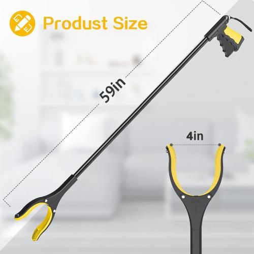 59 Inch Extra Long Grabber Reacher Tool，Pick Up Stick for Seniors with Strong Grip Magnetic，360°Rotating Anti-Slip Jaw 4 Wide Claw Opening,Hand Grabber for Reaching