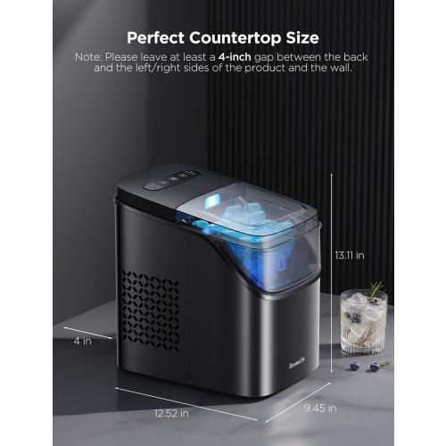 GoveeLife Smart Ice Maker Countertop, Portable Ice Machine with Voice Control, 9 Ice Cubes in 6 Minutes 3 Sizes, 26lbs/24Hrs, Self Cleaning RGB Lights, Quiet Ice Maker with Scoop for Kitchen Black | 9 Ice Cubes in 6 Mins 3 Sizes, Self Cleaning, RGB Lights, Portable Ice Machine with Scoop for Kitchen, Party