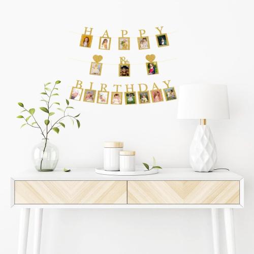 Happy 18th Birthday Photo Banner 18 Year Old Party Decorations, Eighteen Birthday Picture Frame Banner 18th Photo Frame Party Supplies Bunting Decor, Gold