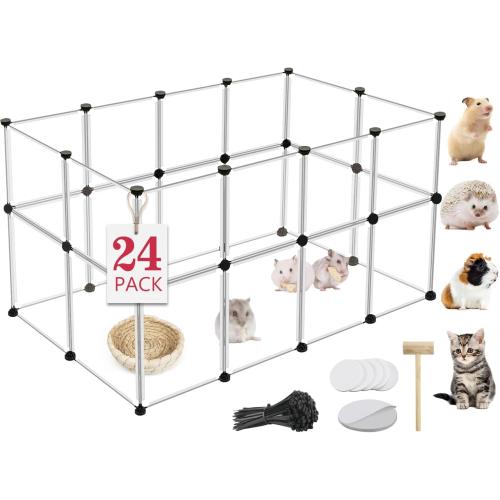 24 Panels Portable Small Animals Playpen,48x 24x 28 Transparent Pet Playpen,Portable Plastic Enclosure,Puppy Play Pen for Indoors Outdoor Pet Fence for Guinea Pigs,Bunny,Ferrets,Hamsters,Hedgehogs