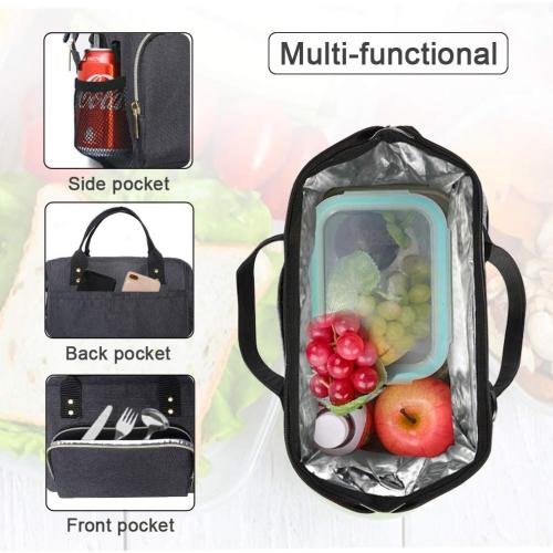 IDEATECH Insulated Lunch Box for Women & Men, Stylish Ladies Lunch Bag for Work, Leak Proof Portable Cooler Bag for Picnic, Black Lunch Tote Bags with Adjustable Shoulder Strap, Gifts for Mom (Black)