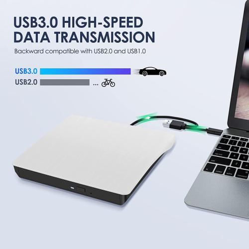External CD/DVD Drive for Laptop, Type-C CD/DVD Player USB 3.0 Portable Burner Writer Reader Compatible with Mac MacBook Pro/Air iMac Desktop Windows 7/8/10/XP/Vista(White)
