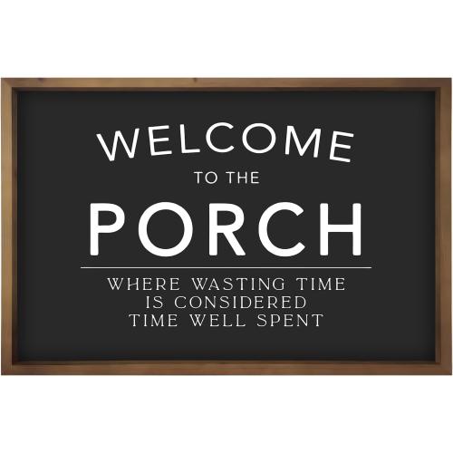 23.6x15.7 Welcome to Our Porch Sign | Wooden Large Front Back Porch Wall Decor, Outdoor Patio Hanging Art, Black and White Farmhouse Decoration for Home