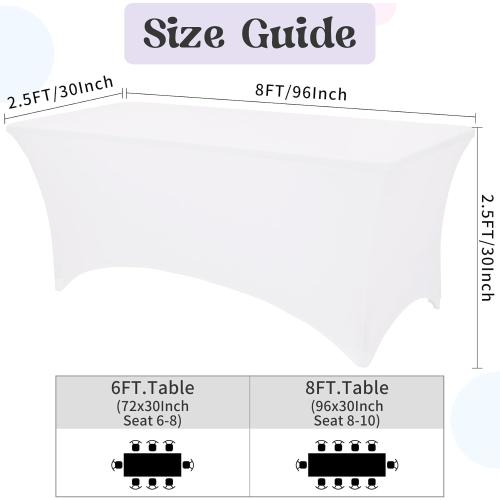 HAISIWLKJ 3 Pack Table Cloth 8ft White Tablecloths for Rectangle Folding Table Spandex Fitted Stretch Cover Wrinkle Resistant Washable Protector for Party, Wedding, Banquet, Festival.