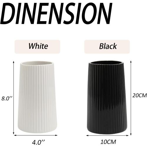 White Ceramic Vase for Flowers, Large Modern White Vase for Home Decor, Decorative Vase for Living Room, Office, Mantel, Bookshelf, Dining Table, 8 inches