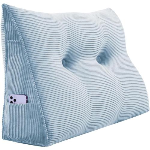 6 lbs Thickened Small Single Wedge Pillow Headboard Reading Pillow for Backrest Support Triangular Pillow with Side Pocket for Sitting Up in Bed Sky Blue