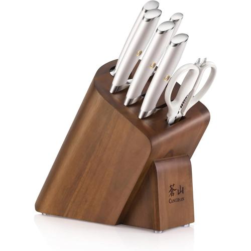 Cangshan L1 Series 7-Piece Cleaver Knife Block Set, Forged German Steel, White, 1027129