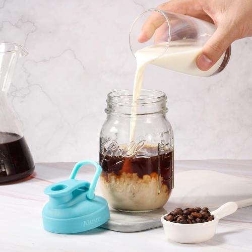 AIEVE Mason Jar Pour Spout Lid, 4 Pack Regular Mouth Mason Jar Lids with Flip Top,Reusable and Leak-Proof Plastic Canning Pitcher Lids tor Milk, Coffee, Juice, Lemonade,Colorful(Jars not Included)