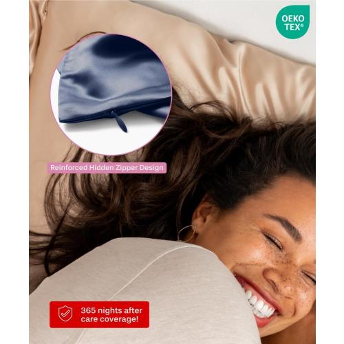 Size king Color Blue SUNDAYSILKS™ Premium Silk Pillow Cases | 100% Mulberry Silk Pillowcase with Zipper, Real 22 Momme Grade 6A Silk, Standard Queen, King Size [Navy Blue]