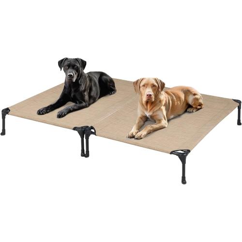 Veehoo 2 Pack Raised Dog Bed, Cooling Elevated Dog Bed, Portable Pet Cot with Washable & Breathable Mesh, No-Slip Feet, Durable Dog Cots Beds for Large Dogs, 42 x 30, Beige Coffee, CWC1803-L