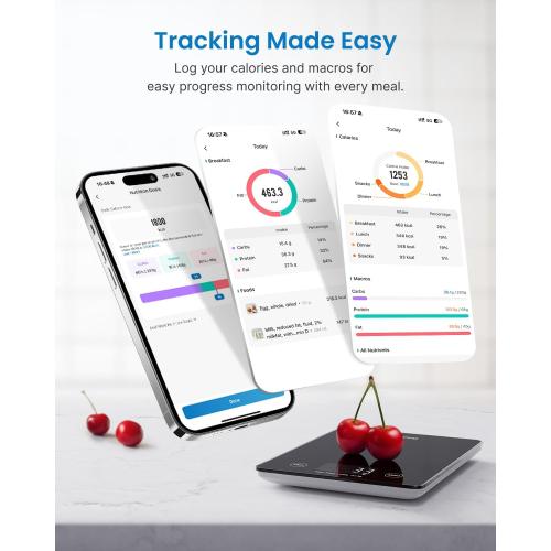 RENPHO Digital Kitchen Scale, Smart Food Weight Scale with Nutritional Calculator, Gram Scale for Weight Loss Cooking Baking Keto Macro Diet, Black Glass, 22lb/10kg