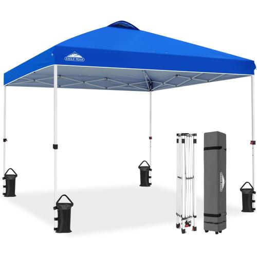 EAGLE PEAK Pop Up Canopy Tent with Wheeled Carry Bag, 8 Stakes, 4 Ropes, 4 Weight Bags, Easy Set Up Tent Canopy, 10x10 ft, 100sqft of Shade, Blue