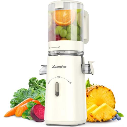 Cold Press Juicer, Zasmira Juicer Machines with Large Feeding Chute, Powerful Slow Juicer with Pulp Seperation, 99.6% Juice Purity, Easy to Clean, White