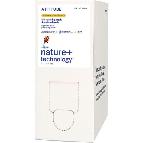 ATTITUDE Dish Soap Refill, EWG Verified, Plant-Based & Vegan Dishwashing Liquid, Naturally Derived, Citrus Zest Scent, 67.6 Fl Oz