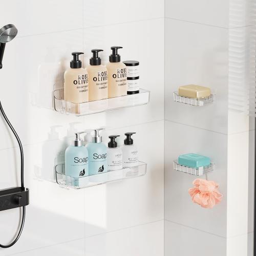 Sotfamily Crystal-Clear Shower Caddy with Soap Dish & Adhesive Pads, 2 Pack