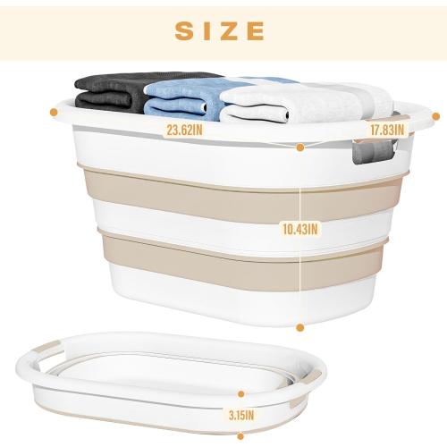 OOAMBB 43L(11.5Gallon) Collapsible Laundry Baskets plastic, Pop Up Laundry hamper/Storage Container, Foldable Laundry Basket with Large Capacity,Sturdy,Space Saver (Beige, 2 Packs)