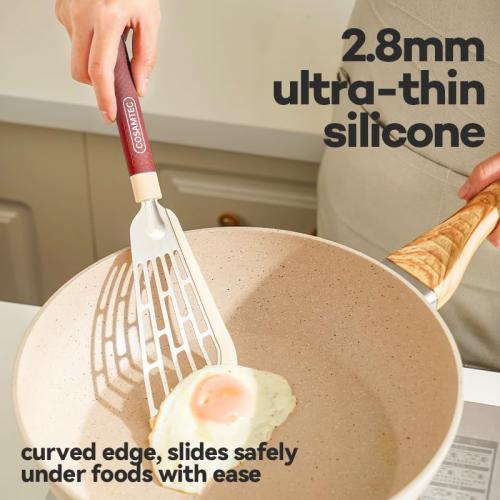 Silicone Fish Spatula Flexible Curved Edge Slotted Turner for Non-Stick Cookware Egg Pancake Flipper with Heat Resistant Nylon Handle