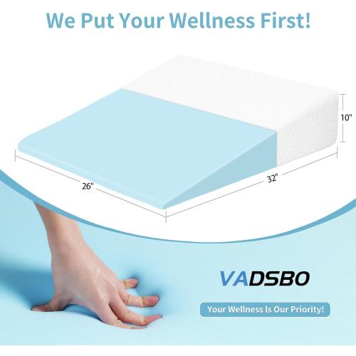 Wedge Pillow, Bed Wedge Pillows for Sleeping, Snoring, Back Support, After Surgery, Foam Triangle Pillow, Removable Washable Cover (White Gray, 10in)