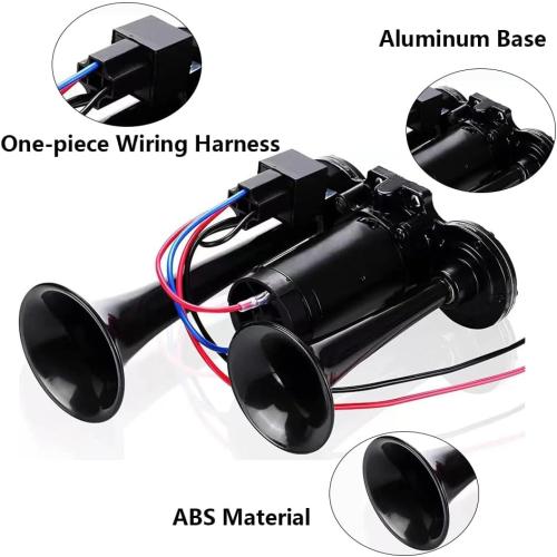 12V 600DB Super Loud Dual Electric Air Horns Kit with Compressor Applicablefor Any 12V Vehicles SUV Truck Car Airhorns Horn Loud Motorcycle Trucks Boats Trains Speaker (Black)