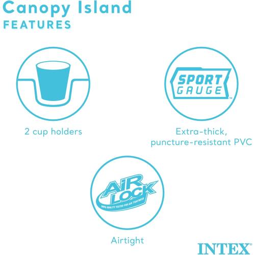 INTEX 58292EP Canopy Island Inflatable Pool Float: Comfortable Lounge Surface – Built-in Cup Holders – Detachable Sunshade – 440lb Max Weight Capacity – 78.5 x 59