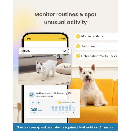 Furbo 360° Dog Camera - Unlock with Paid Plan: Home Security & Dog Safety Alerts, Rotating Pet Treat Dispenser w/ 2-Way Speaker, Smart Indoor Cam w/Phone App (3mo Minimum Subscription Required)
